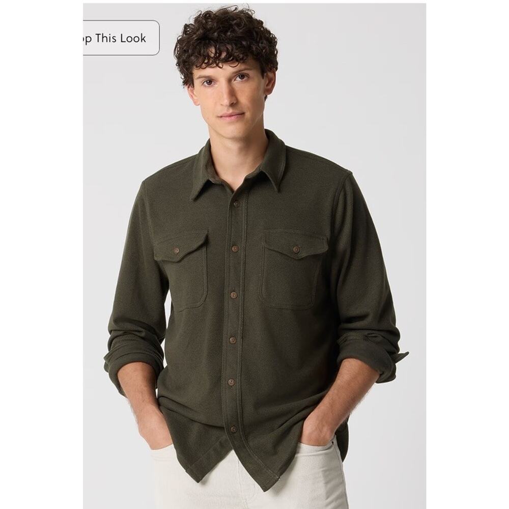 NEW J Crew Double Knit Work Shirt Button up Long Sleeve Mens Size M Green - Picture 2 of 11